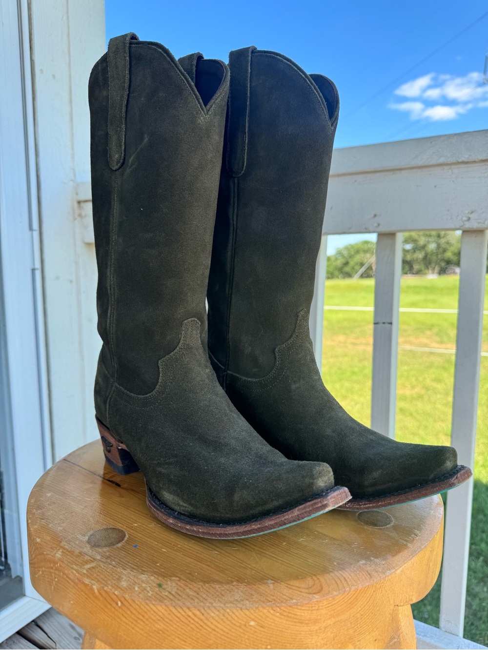 Classic Women’s Suede Cowboy Boots - Dark Olive